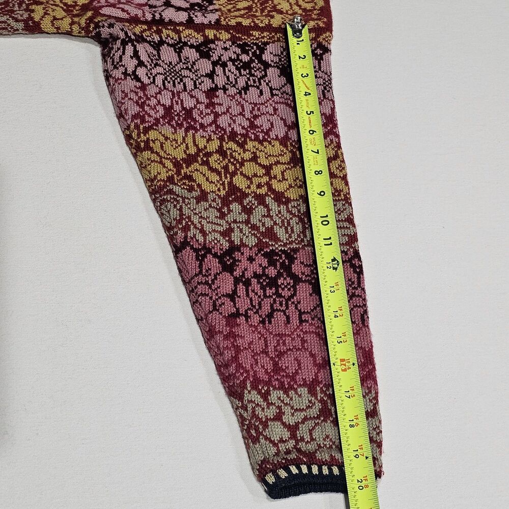OLEANA Multicolor Floral 100% Pure New Wool Long Sleeve Cardigan Sweater Size L - Picture 11 of 14